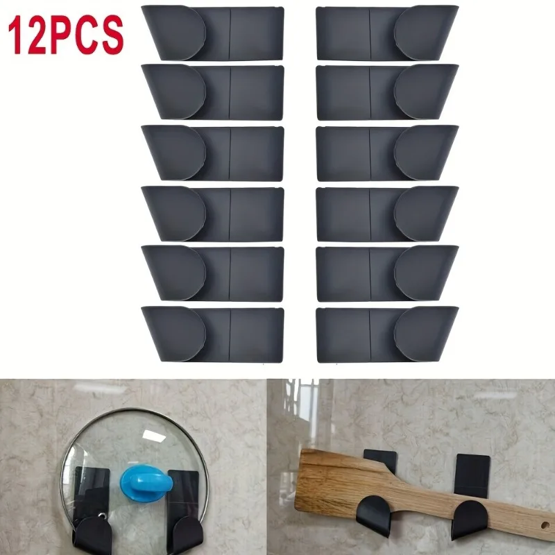 Pot Lid Holder Self Adhesive Wall-Mounted Hanging Holder Cabinet Door Hook Pan Pot Lid Organizer 12PCS Kitchen Storage Rack