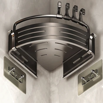 ชั้นวางของในห้องน้ำอะลูมิเนียมแบบไม่ต้องเจาะ ชั้นวางแชมพู ชั้นวางเครื่องสำอาง ที่เก็บของในครัว อุปกรณ์จัดระเบียบติดผนัง อุปกรณ์ในห้องน้ำ 1