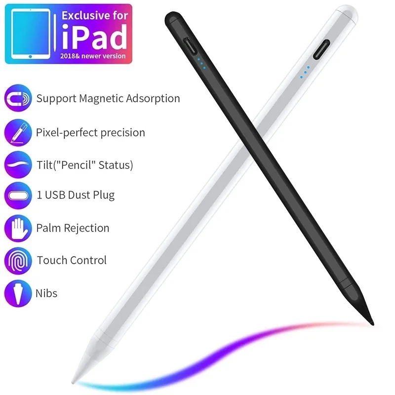 Per Ipad 2022 2021 2020 2019 2018 Air 5 Stylu Pen Per Apple Pencil 2 1 Led Power Display Per Ipad Pencil Palm Rejection Tilt Pen