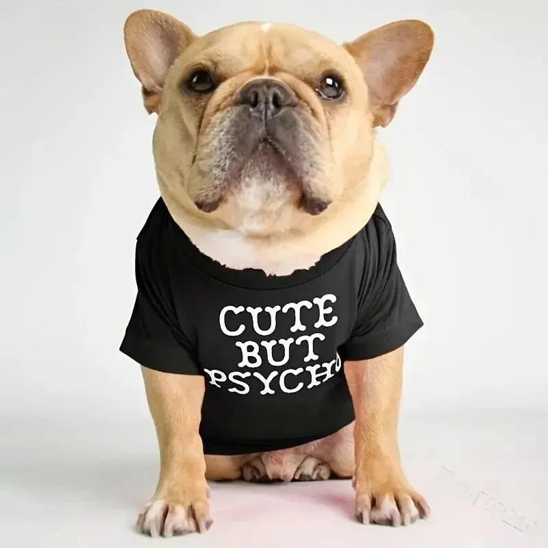 Pet Dog Shirt For French Bulldog Round Neck Dog T-shirt With Letter Printed Suitable For All Seasons pet dog shirt