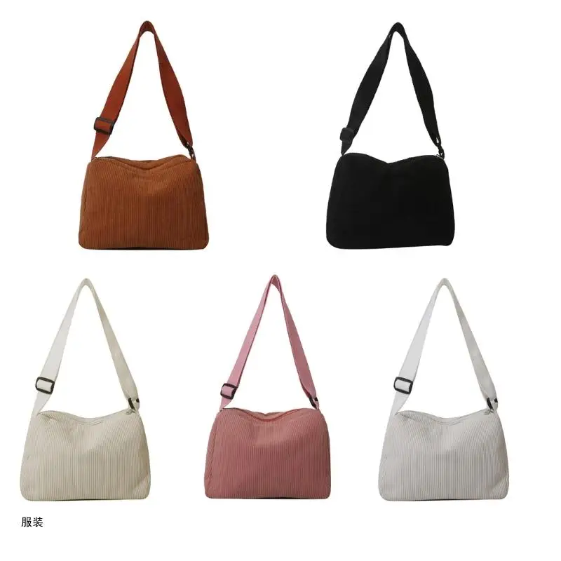 

D0UD Stylish Corduroy Shoulder Bag for Women Large Zippered Crossbody Sling Handbag