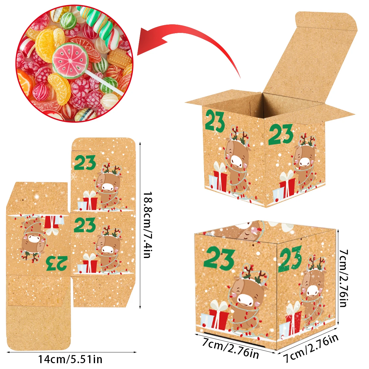 Festive Advent Calendar Set: Kraft Paper Candy Boxes for Christmas Countdown & New Year Celebrations (24 Pieces)