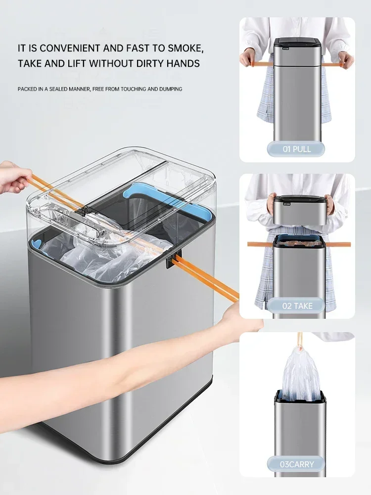 Intelligent Induction Trash Can Home With Lid Toilet Kitchen Smart Large Capacity Living Room Automatic Packing Trash Bin
