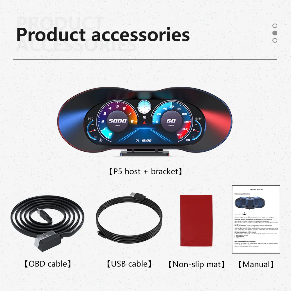 QC HUD LCD 경사계 P5 디지털 헤드업 디스플레이 OBD GPS 온보드 컴퓨터 속도계 내비게이션 디스플레이 알람 수온 오일 온도