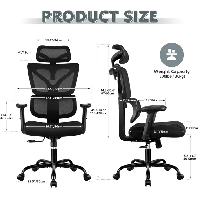 Adjustable Headrest Komene Ergonomic Mesh Office Chair