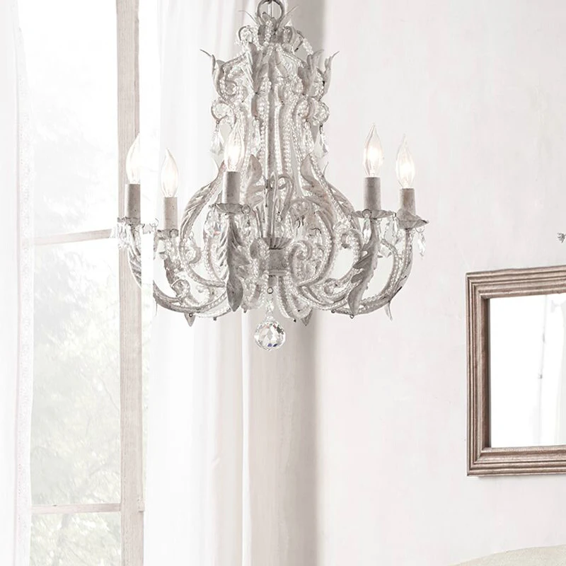 

Американская ретро-Люстра для гостиной, Классическая железная люстра для спальни, французская садовая хрустальная лампа для столовой