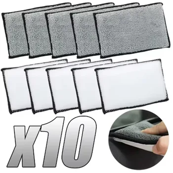 Éponge à récurer en microfibre Double face douce, 2 à 10 pièces, pour nettoyage du cuir de voiture, serviette en microfibre, éponge de cire, outils de détail automobile 1