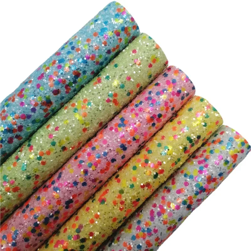 Description Picture 2 of itemPastel Colors Chunky Glitter Vinyl Fabric Sheet Felt Backing Synthetic Leather Faux Vinil For Bows Earrings DIY A4 SIZE T570A