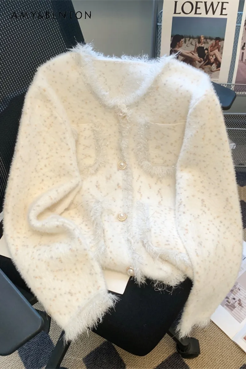 

White Sweater Cardigan Women's Sweet Tassel Knitted Cardigan Jacket Loose Mink Sweaters Female Tops 2023 New Winter Clothes