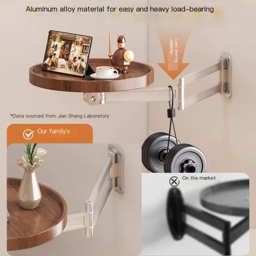 Suspended Small Round Table,Wall-mounted Foldable Side Coffee Table for bedroom/Living room,Adjustable Round Disc/Support Rod