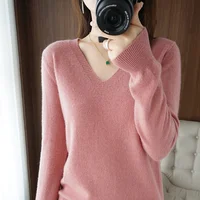 New Cashmere Women's V-neck Pullover Lace Neck Hollow Out Design Casual Knitted Long Sleeve Women's Sweater Autumn And Winter 1