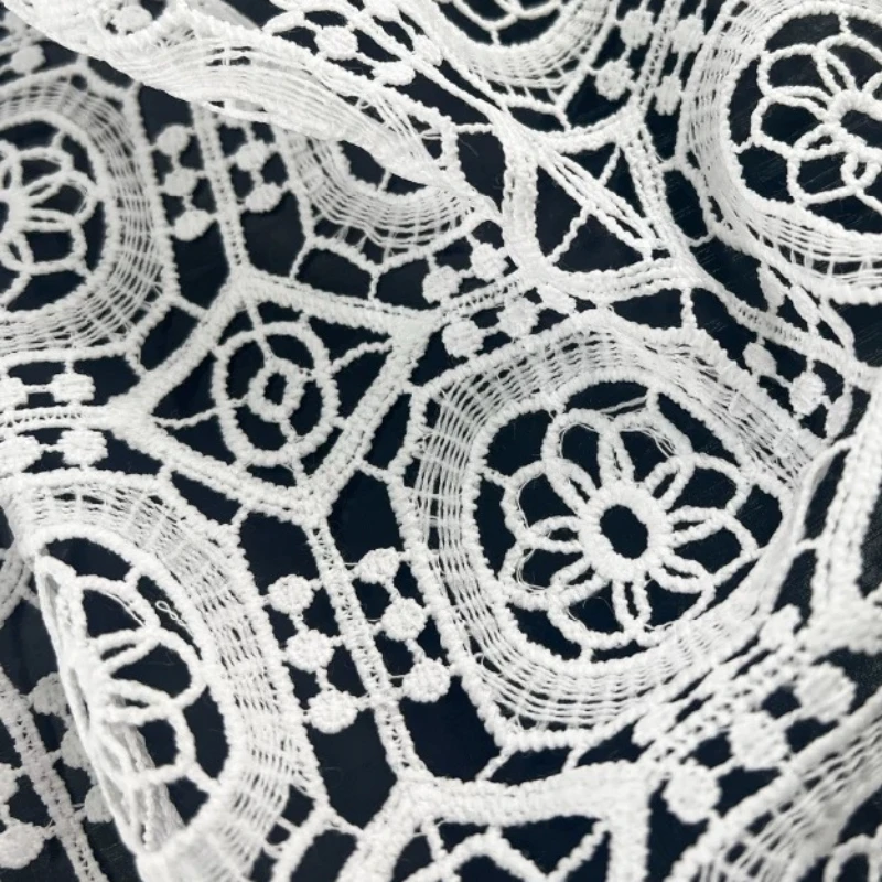 White Lace Fabric Embroidered Hollow Out Design Handmade DIY Home Sewing Craft Material Summer Dress Gown Blouse Top Wholesale 2