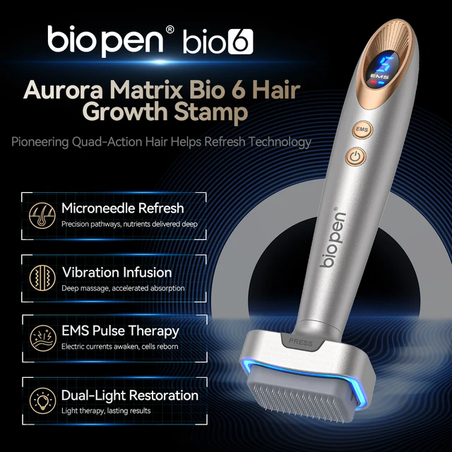 Microneedling pen with LED and EMS for skin and hair growth