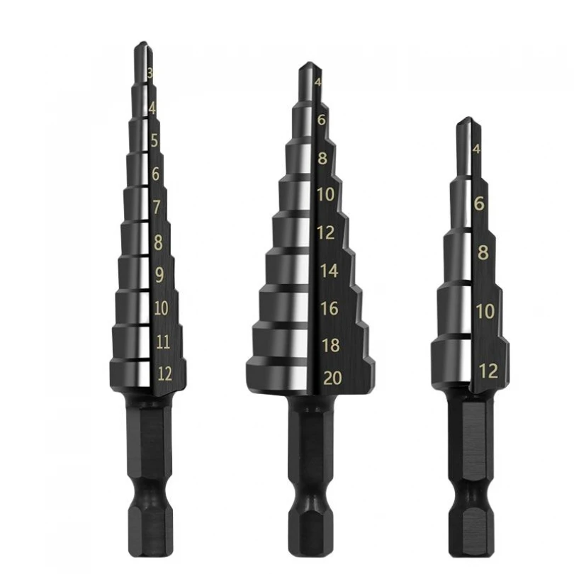 

3pcs 3-12mm 4-12mm 4-20mm HSS Straight Groove Step Drill Bit Set Titanium Coated Wood Metal Hole Cutter Core Drilling Tools Set