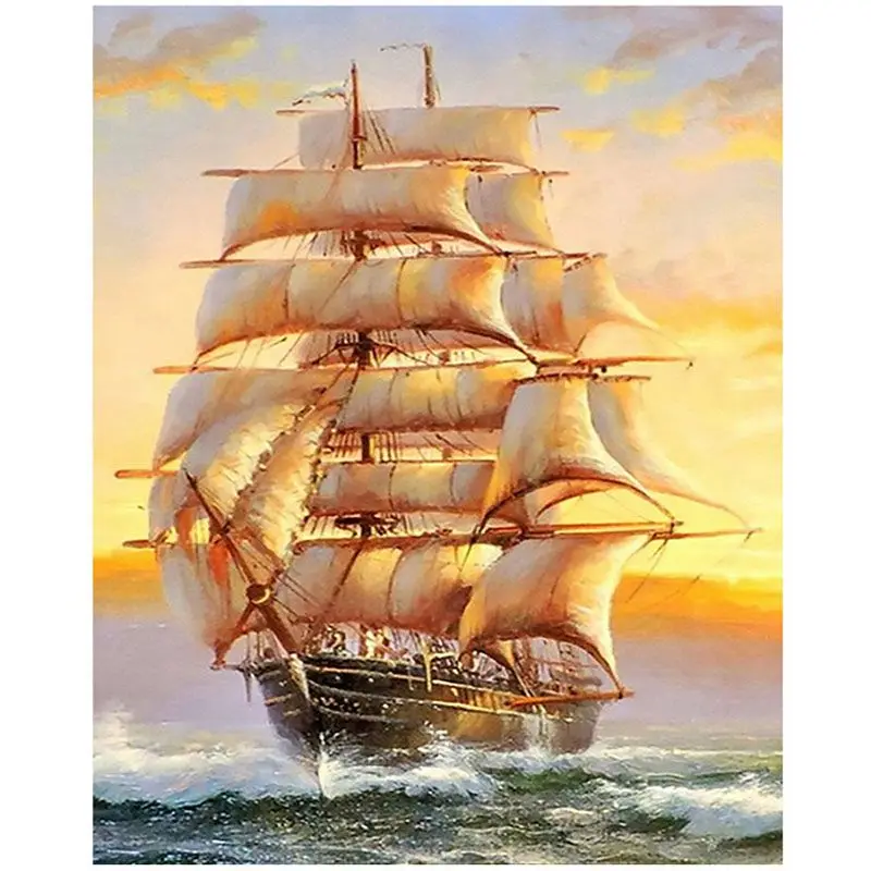 

5D Diamond Embroidery Boat Landscape Handmade Diamond Painting Landscape Needlework Cross Stitch Home Decoration