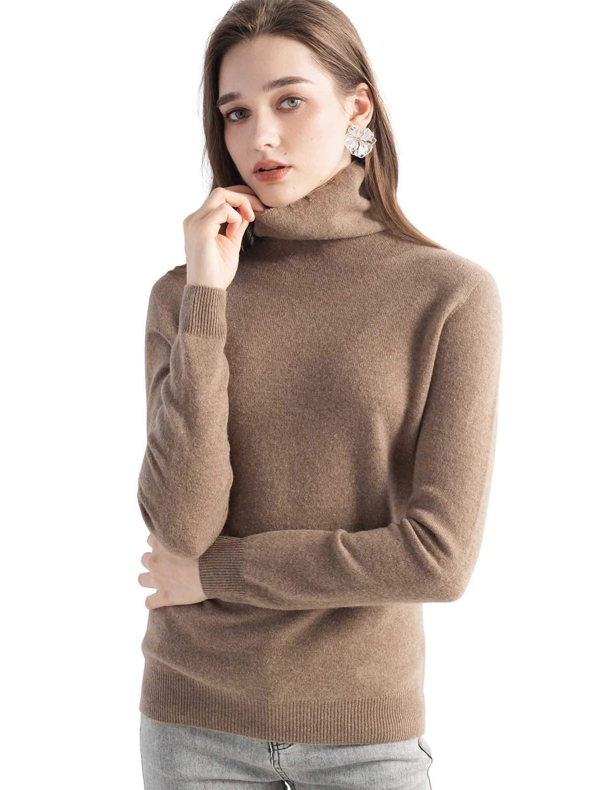 Naiste 100% meriinovillast topeltkõrge kaelusega ja pikkade käistega õhem sviiter S-XL (2026) 4