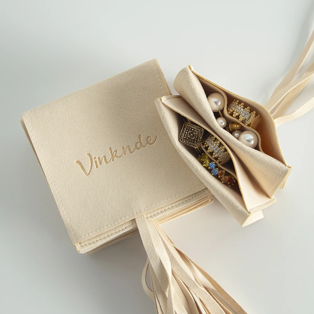 50Pcs Custom Logo Microfiber Jewelry Bag Inside With Compartment Personalized Suede Velvet Wedding Favors Ring Earring Pouch