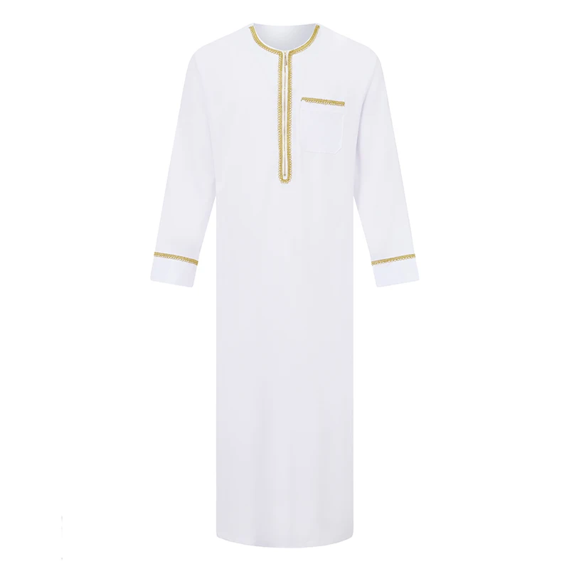 Men s Traditional Moroccan Kaftan Robe with Intricate Gold Embroidery Long Sleeves and Loose Fit for Ethnic Style Costume