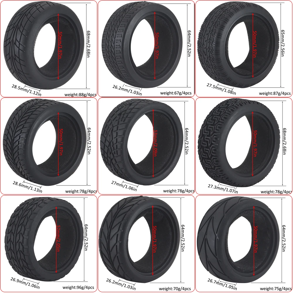 1:10 On-road Car Tires 63-68mm High Grip Rubber Tyre Hot Melt Tire Hsp ...