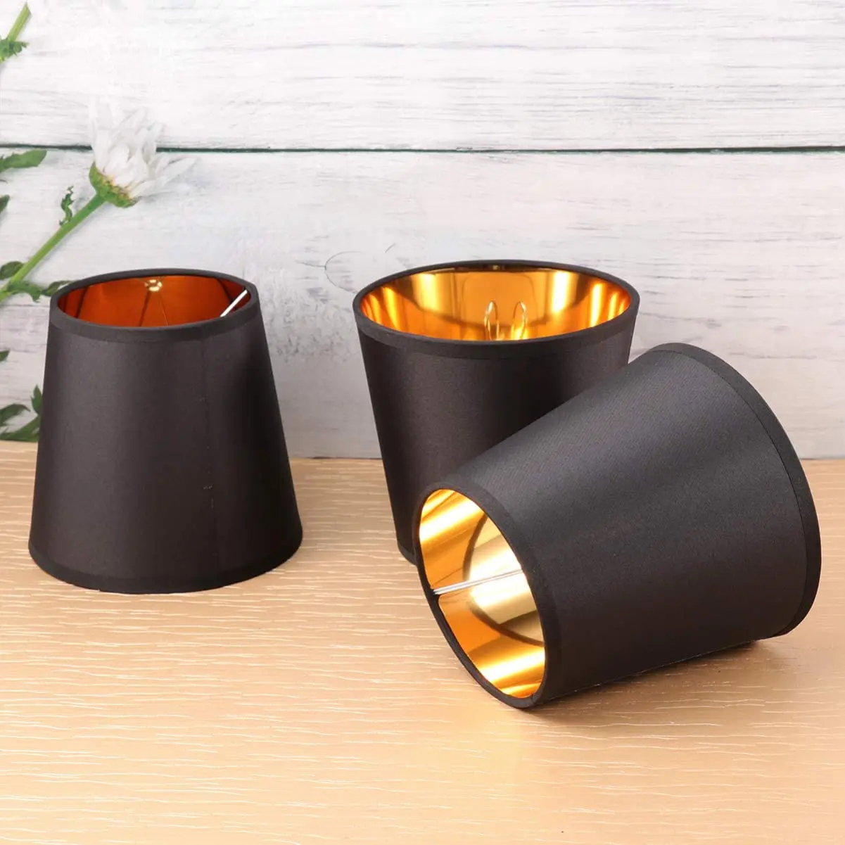 Black Lamp Shades with Gold Lining Clip on Light Shades Candle Chandelier Lampshades Set of 6
