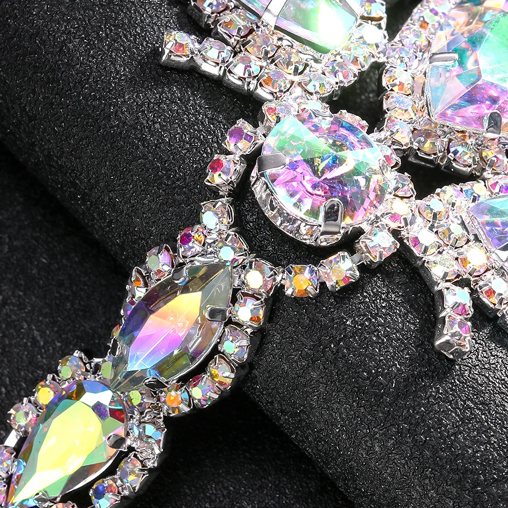 Shiny AB Rhinestone Drop Finger Bracelet Chain for Women Oversize Accessories Exaggerated Belly Dance Crystal Head Jewelry crystal bracelet