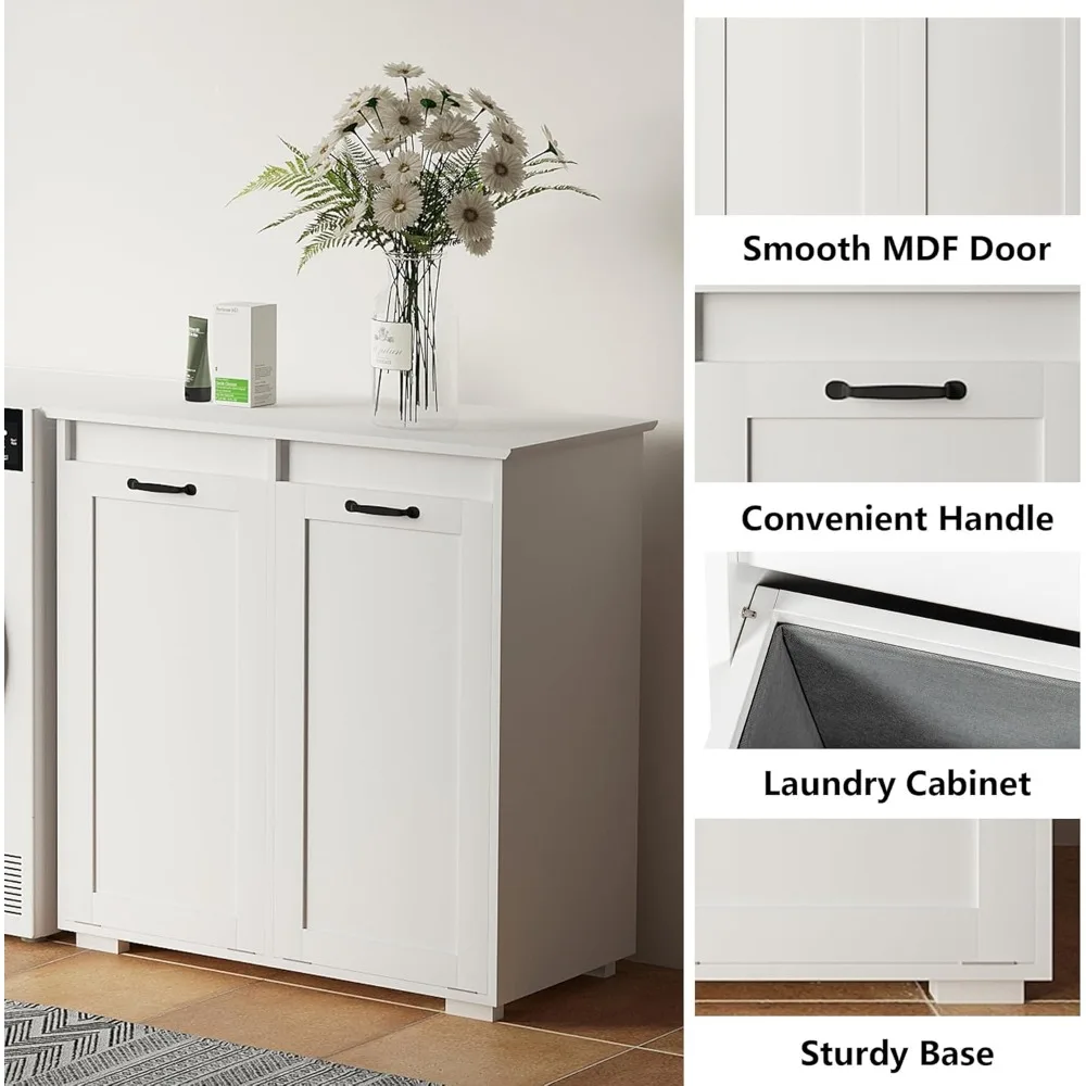 Bathroom Laundry Hamper Cabinet, Double Tilt Out Laundry Hamper with 2 Baskets,Hidden Cabinet, Laundrys Cabinet
