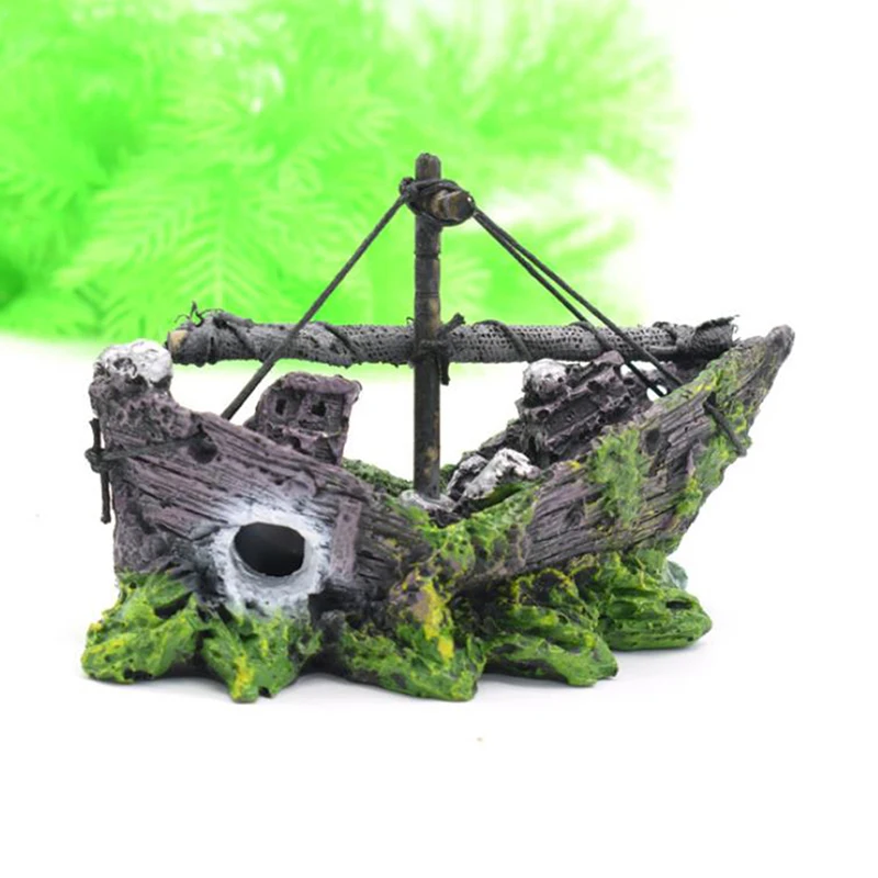 1pc Aquarium Ornament Wreck Sunk Ship Sailing Boat Destroyer Fish Tank Cave Decor gift 13CM*5CM*11CM new and high quality