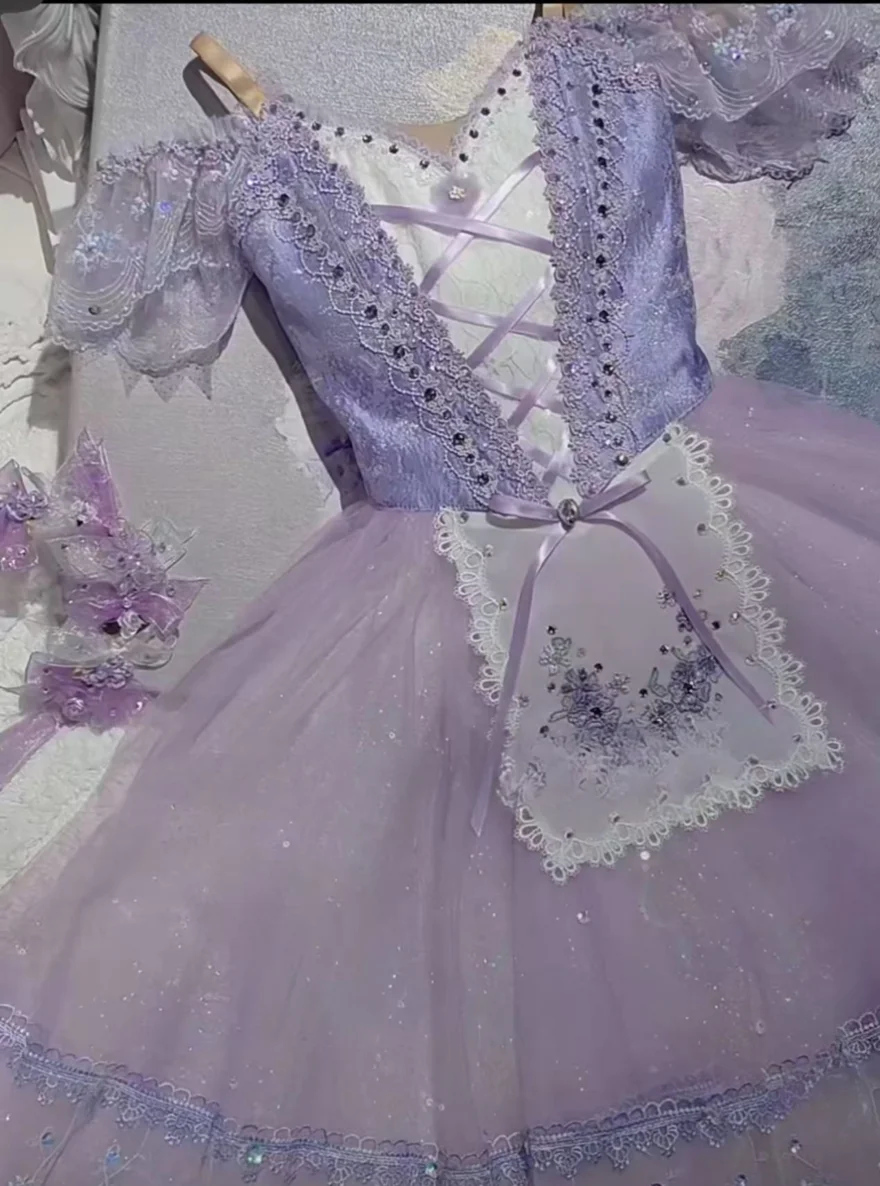 2025, neuer lila Coppelia's unstoppable Daughter-Ballett-Wettbewerbs-Langrock, individuell für Erwachsene und Kinder – Detail 3