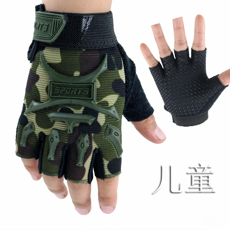 1Pair Kids Tactical Fingerless Gloves Army Military Camo Anti-Skid Mittens Half Finger Boys Girls Children Outdoor Sport Cycling cycling gloves
