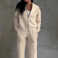Spring Woman Loose Tracksuit Zipper Sweatshirt Coat+High Waist Straight Pants Sports Outfits Female Autumn Casual Two-piece Set 1