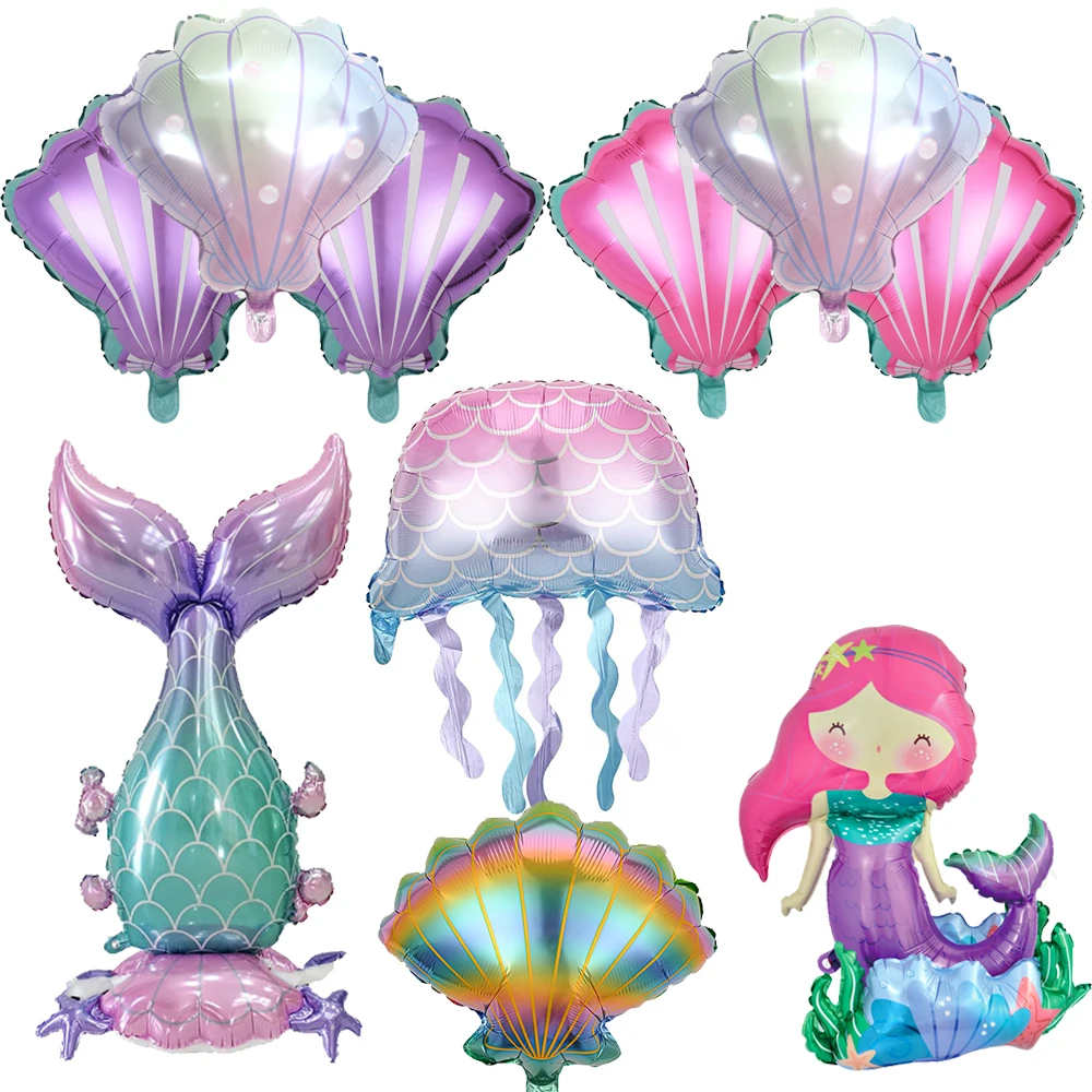 Großer Meerjungfrauenschwanz, stehender Ballon, Folie, Qualle, kleine Meerjungfrau, Geburtstagsdekorationen unter dem Meer, Party-Babyparty-Zubehör