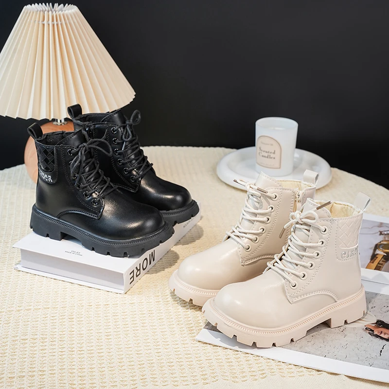 Baby Girls Autumn/Winter Fashionable Round Toe Soft Thick Sole Elegant and Cute Kids Mid-calf Boots Retro Zipper Short Boots