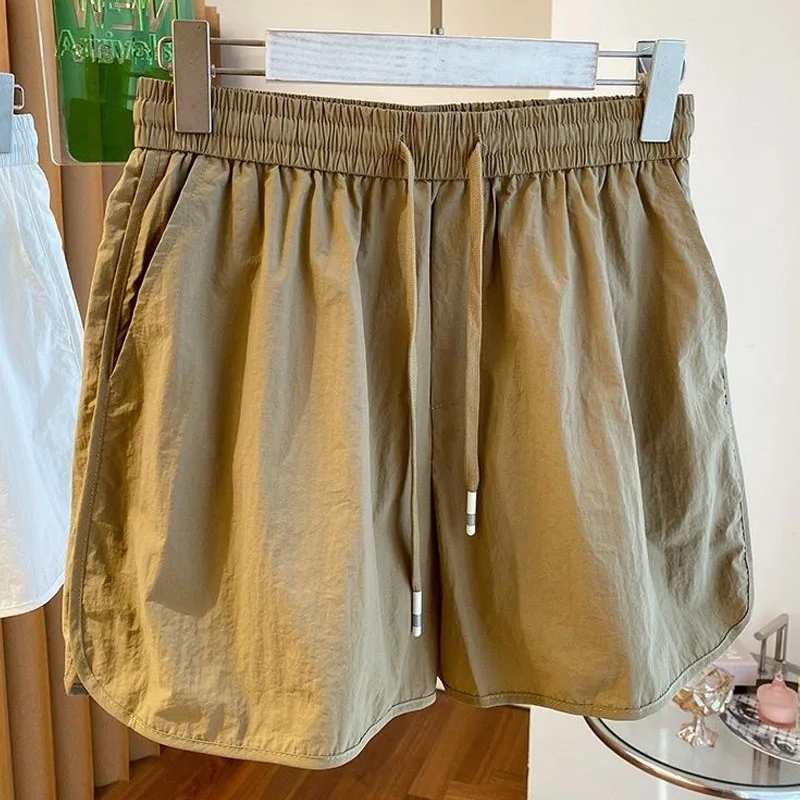 Female Casual Sporty Solid Color Elastic Waist Shorts 2023 Summer All-match Fashion Wide Leg Drawstring Shorts Women's Clothing