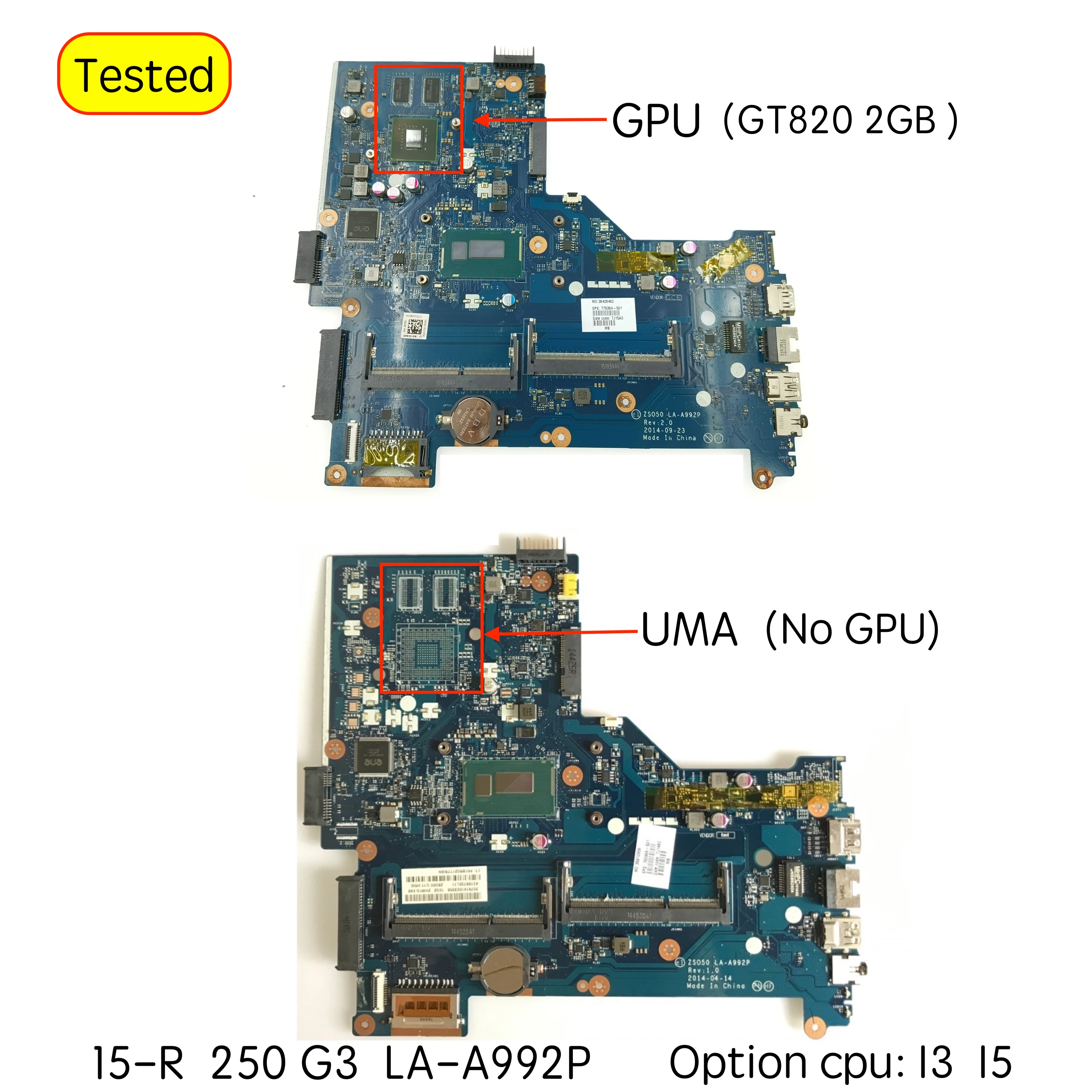 

ZSO50 LA-A992P for HP 15-R 250 G3 Laptop Motherboard 765444-001 766813-001