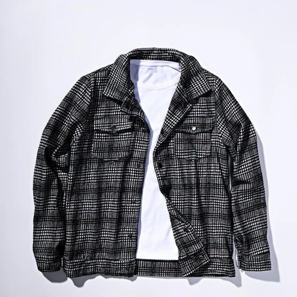 Fashion Jacket Men Spring Autumn Slim Plaid Thin Coat  Clothing Turn-down Collar Single Breasted Casual Outerwear & Coats