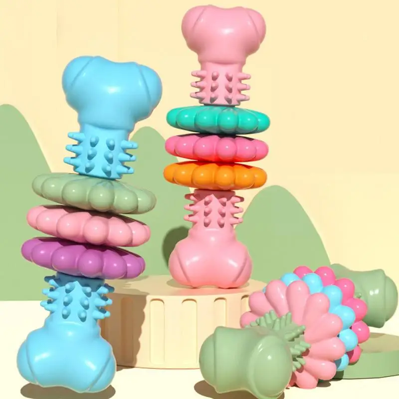 Dog Chew Toy Bone TPR Rubber Barbed Bone Shaped for Small and Medium