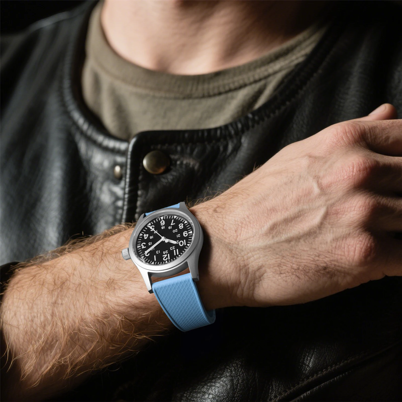 Stylish Fluororubber Watch Strap with Fast Release Butterfly Buckle - FKM Material
