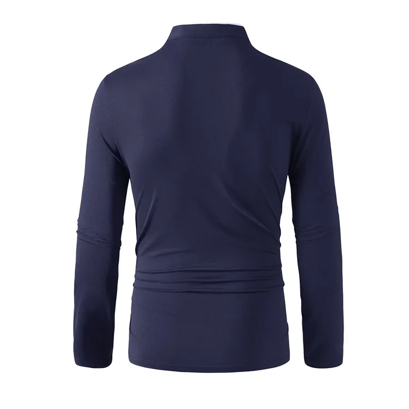 Men T-shirt 2025 Casual and Fashionable Solid Color Long Sleeved Stand Up Collar Summer Versatile and Comfortable