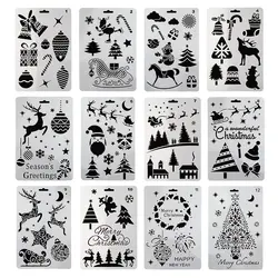 12pcs Christmas Painting Stencils Set Deer Snowman Template for Wood Paper Fabric Glass Craft Greeting Cards and Journal