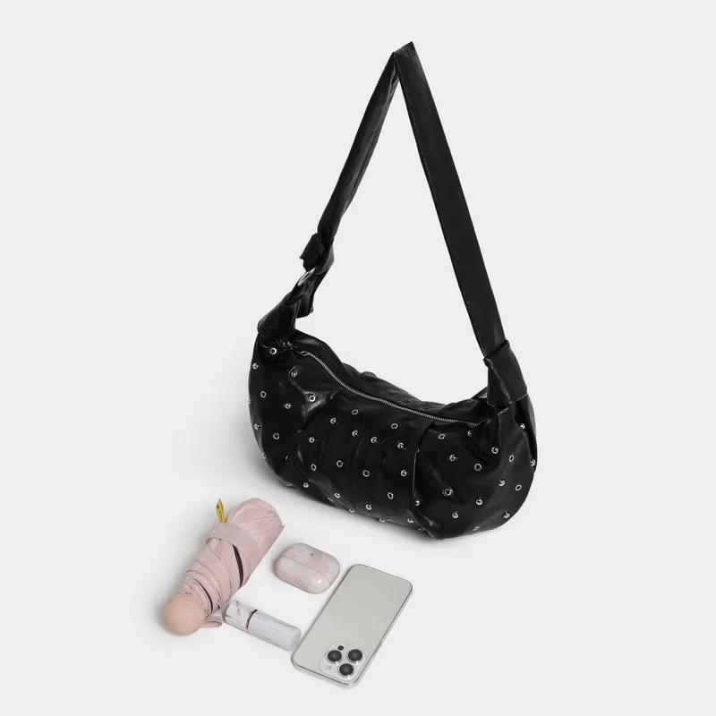 Rivets ladies Handbag Underarm Bag Street Trend Punk Wide strap Women's Shoulder Bag Large pu leather ladies Hand bag bolsos