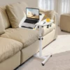 360° Adjustable Laptop Desk Stand Table Stand  Rolling Laptop Table with 4 Wheels White 1