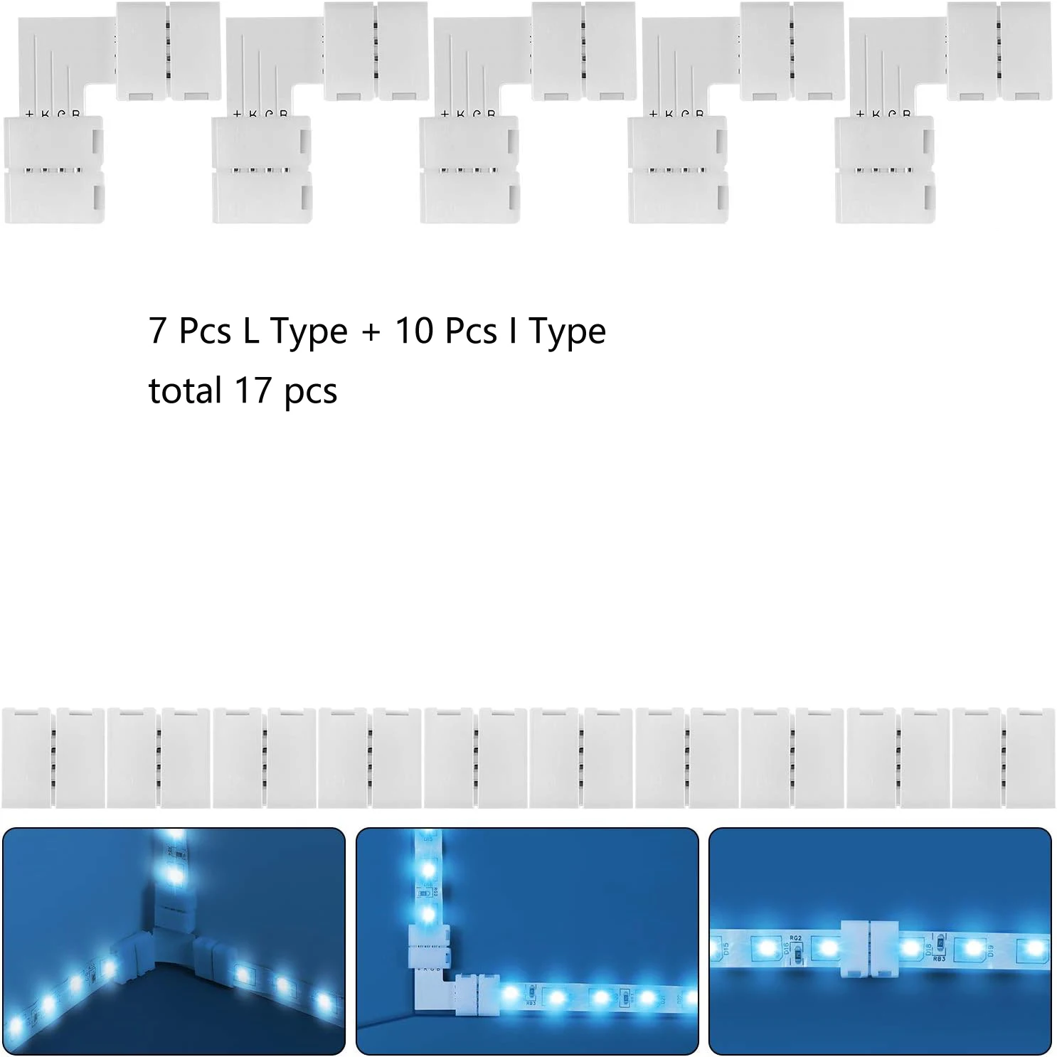 HUAZIZ Kit 42 Connettori Per Strisce LED RGB 10mm - A Forma Di T, L E I, 4 Pin, Senza Saldatura Per 3528/5050/WS2812 - 5
