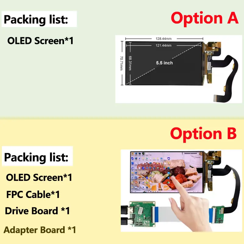 Wisecoco Oled Display 5.5 Inch 1920x1080 AMOLED Capacitive Touch Screen In-cell MIPI Displays For Raspberry Pi Controller Board