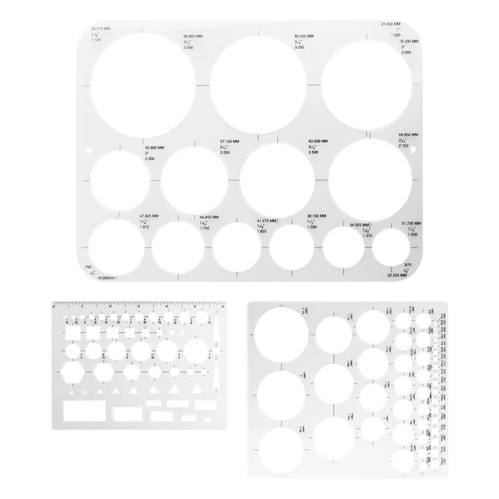 3Pcs 3 크기 라운드 템플릿 투명 DIY 다기능 기하학적 눈금자 그리기용 다용도 창의력 원형 스텐실