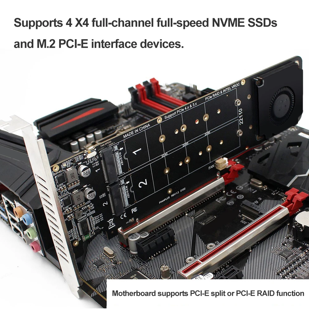 PCIe To M2 Adapter Card, PCIE X16 Port M2 NVME M Key SSD