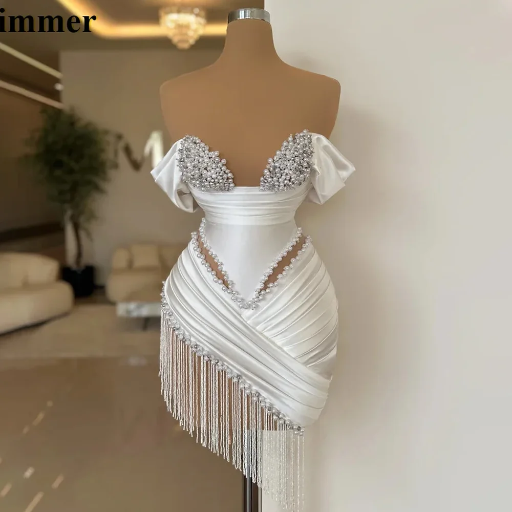 Glimmer Chic perles robes De Cocktail gland hors De l'épaule glands robes De bal chérie plissé robes De Gala personnalisé