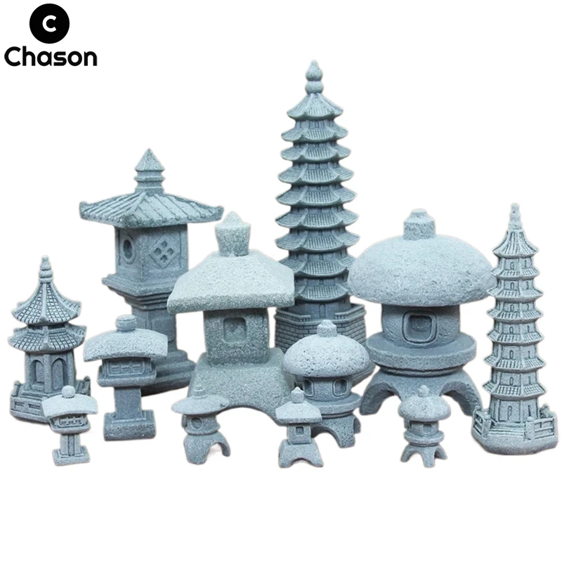 미니어처 모래 돌 타워 파빌리온 장식품 랜턴 인형 요정 정원 분재 Rockery..