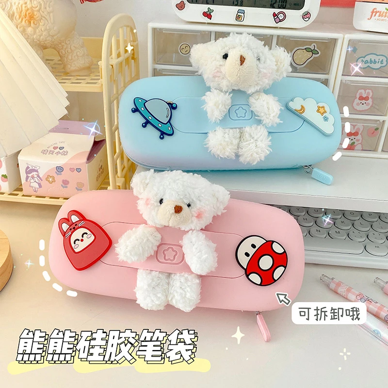 Korean Fashion Pencil Bag Cartoon Bear Kawaii Pencil Case For