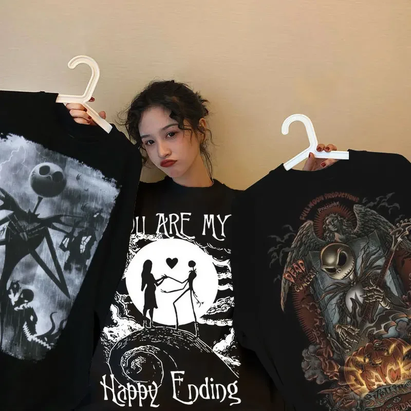 Vintage Men T-Shirts Nightmare Before Christmas Print Short-sleeved Gothic Retro T-shirt Top Y2K Shirt Streetwear Harajuku 2