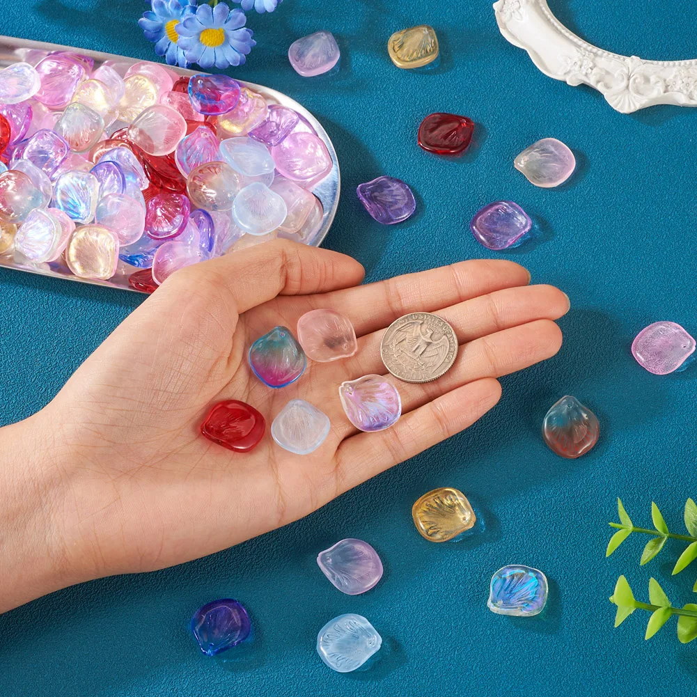100Pcs Handmade Petaline Lampwork Beads Dangle Pendant Gradient Color for Jewelry Making DIY Bracelet Keychain Earring